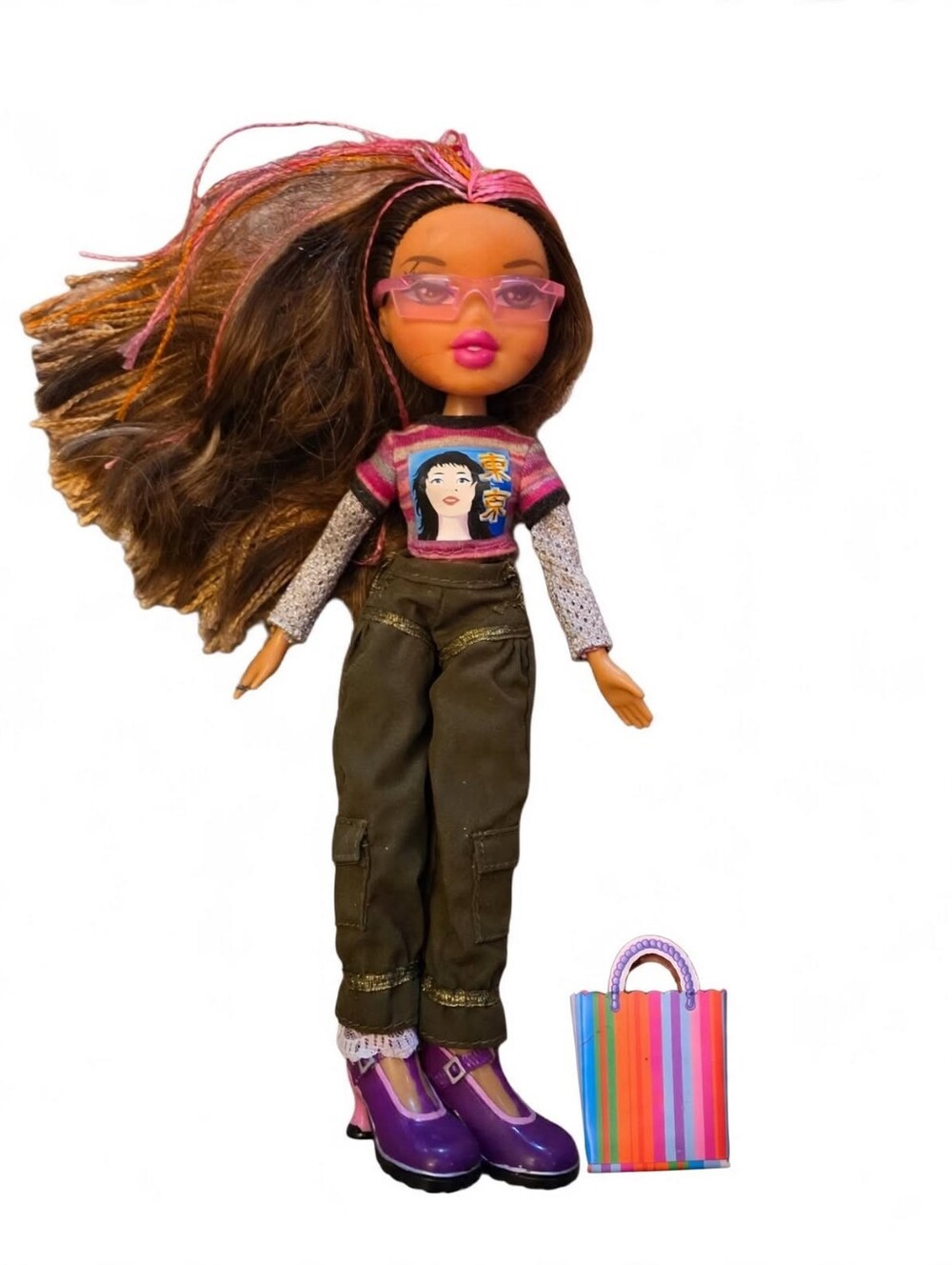 RARE Bratz Tokyo A Go-Go Yasmin 2004 Doll Cargos Sunglass Purple Heels W/shopbag